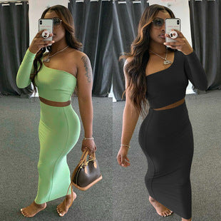 2025 Amazon autumn and winter fashion women's European and American sexy trend slim skirt rib zipper long sleeve dress