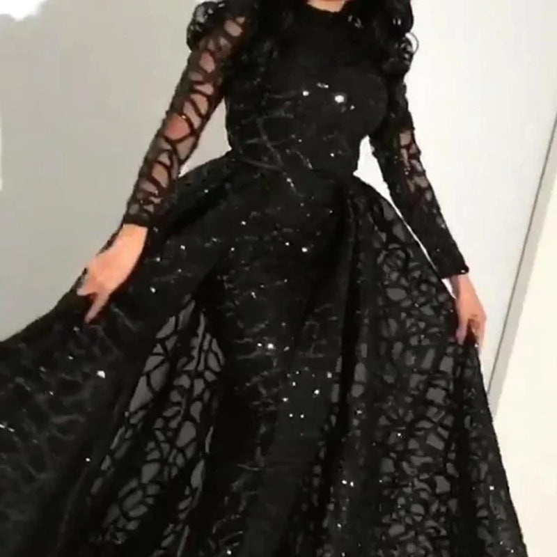 2026 New European and American Foreign Trade Women's Dress Amazon Independent Long-Sleeve Gold-Spattered Long Dress Gown