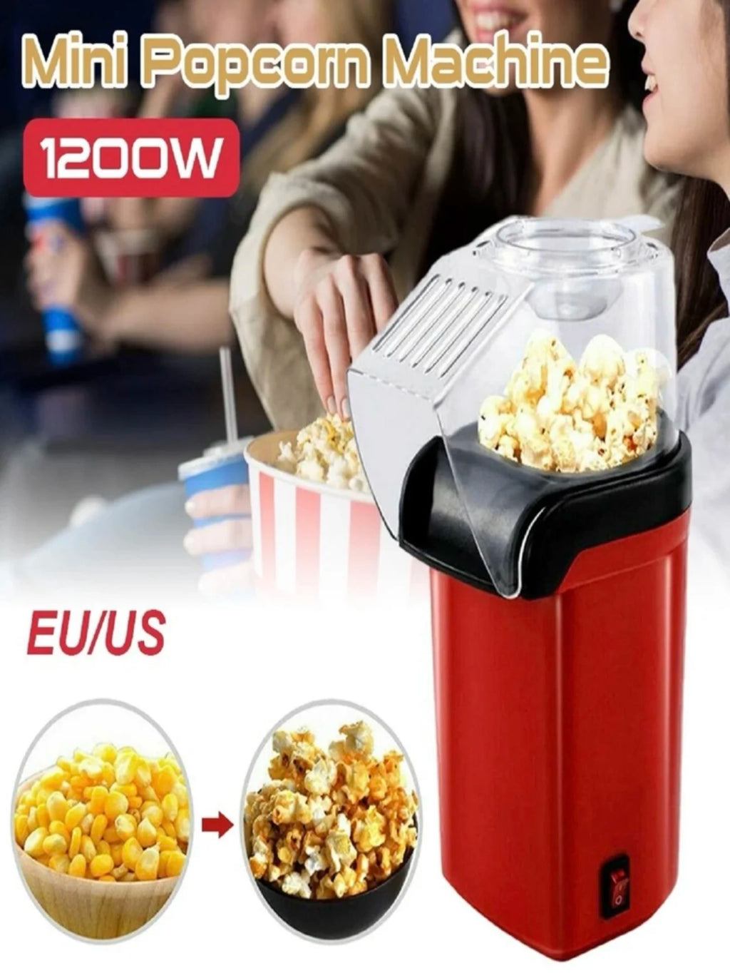 Pipoqueira elétrica de 1200w, máquina de pipoca sem necessidade de óleo para casa, família, crianças  Popcorn Maker Máquina Pipo