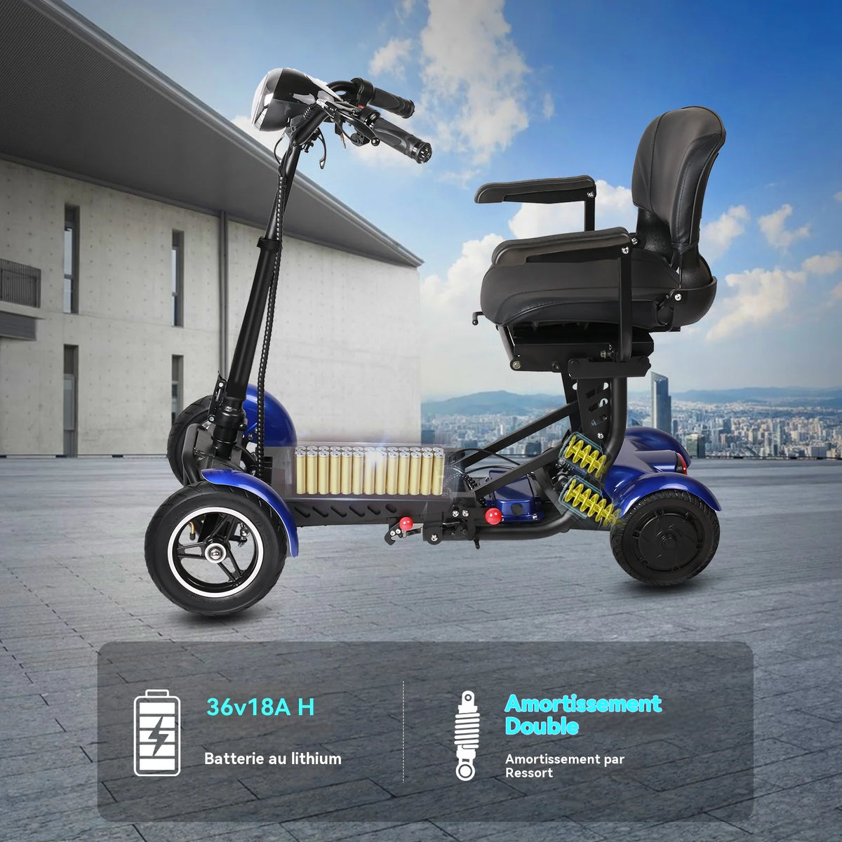 Scooter Electrique a Quatre Roues De La Vitesse Maximum 18 km/h De Soutien 120kg Du Scooter 36v 18Ah De Double Moteur De 250w