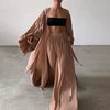 ANSZKTN Short Vest Lantern Long Sleeve Coat High Waist Wide Leg Pants Sexy Women 2 Pieces Sets