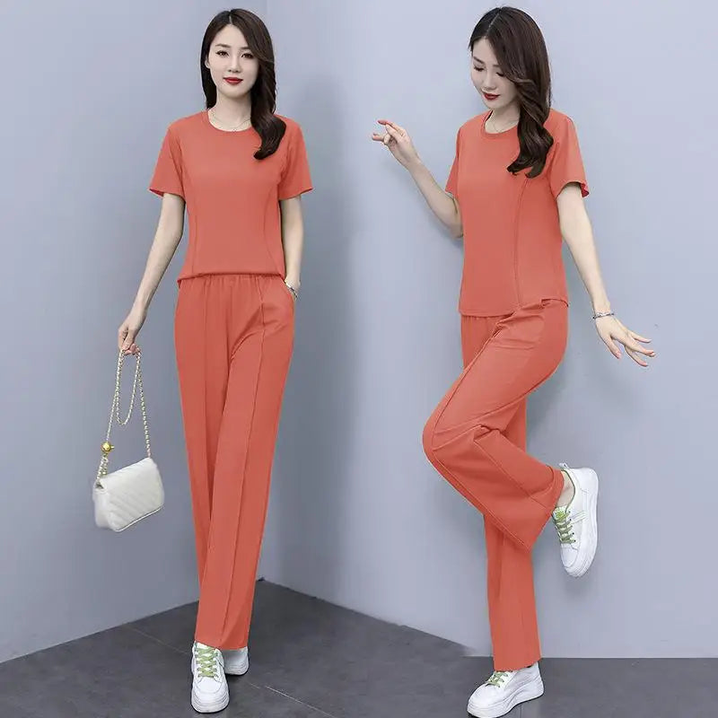 Tracksuit Women's Sports Suit Casual Casual Summer New Age Reducing Trendy Large Size Slim Two-piece Trend Sportswear SETS