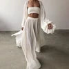ANSZKTN Short Vest Lantern Long Sleeve Coat High Waist Wide Leg Pants Sexy Women 2 Pieces Sets