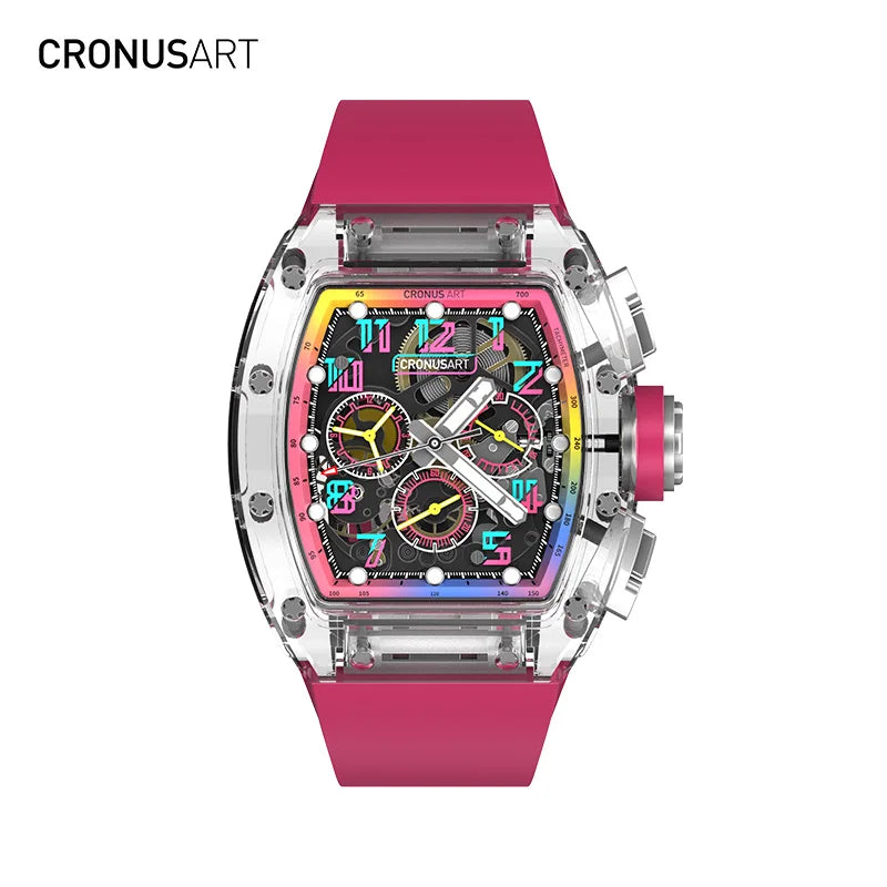 Sapphire Openwork Mechanical Watch for Men - Transparent Dial Design with Luminous Hands, Available in Multiple Colours