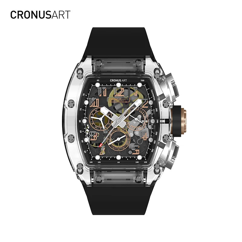 Sapphire Openwork Mechanical Watch for Men - Transparent Dial Design with Luminous Hands, Available in Multiple Colours