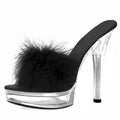 3 Inch Women's Feather Slippers13CM Summer Fashion Clear Crystal Big Size Super Stripper High Heeled ShoesParty Sexy Fetish