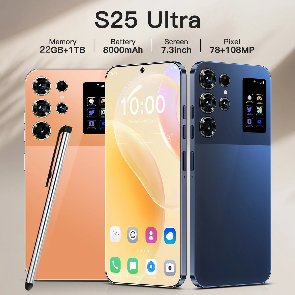 Real High Quality S25 Ultra 22+1TB Smart Phone Android 15 5G Dual SIM S25 Ultra Hot Selling New S25 Ultra Mobile Phones