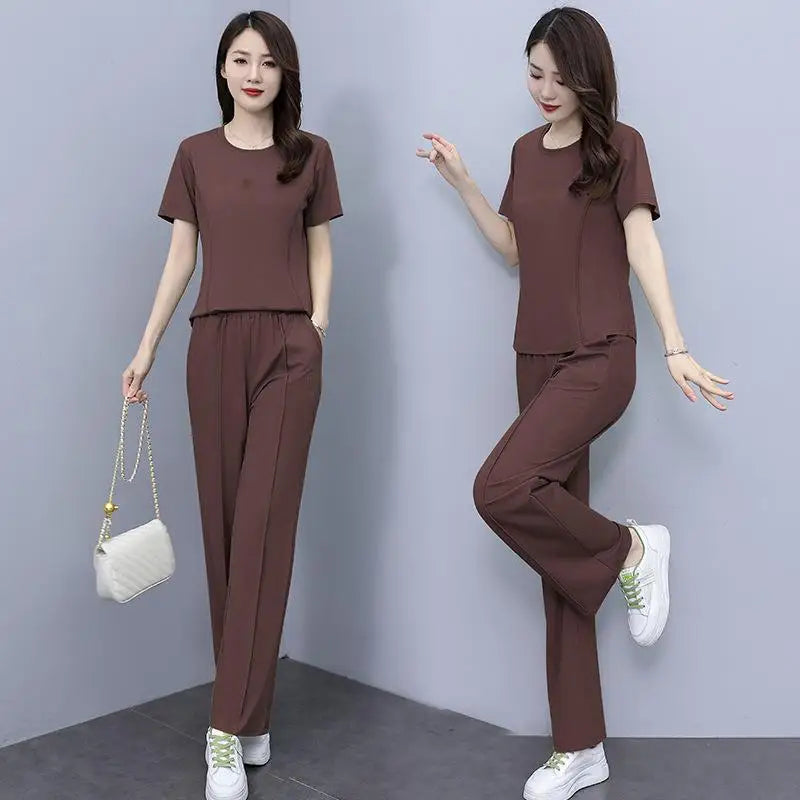 Tracksuit Women's Sports Suit Casual Casual Summer New Age Reducing Trendy Large Size Slim Two-piece Trend Sportswear SETS