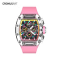 Sapphire Openwork Mechanical Watch for Men - Transparent Dial Design with Luminous Hands, Available in Multiple Colours