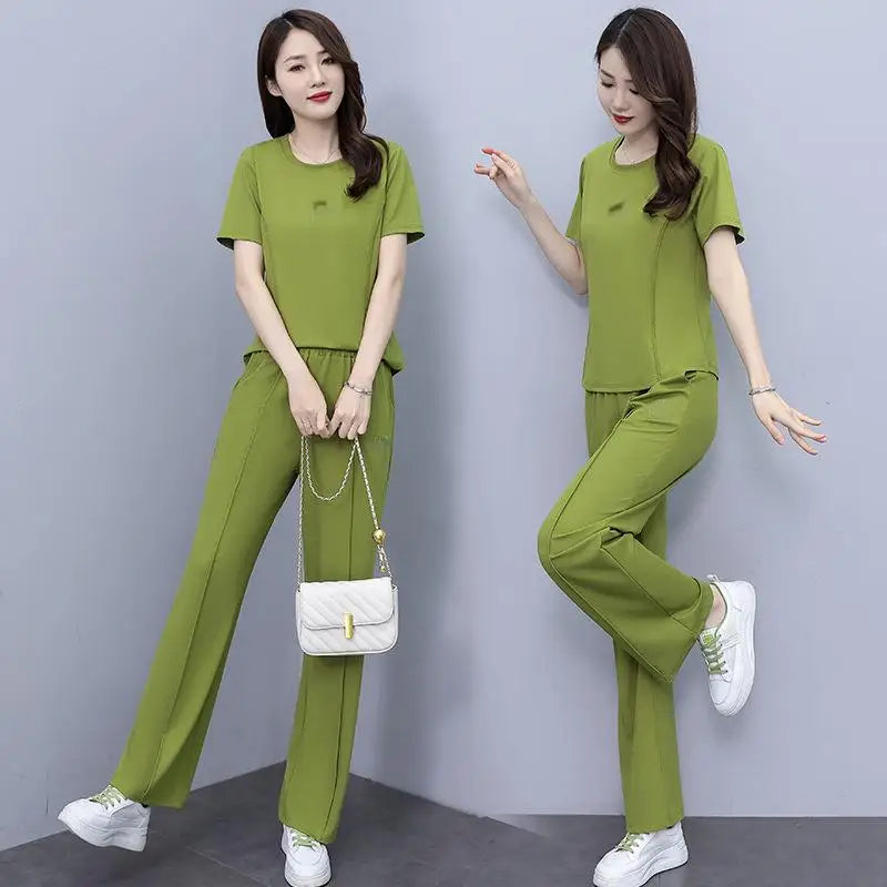 Tracksuit Women's Sports Suit Casual Casual Summer New Age Reducing Trendy Large Size Slim Two-piece Trend Sportswear SETS
