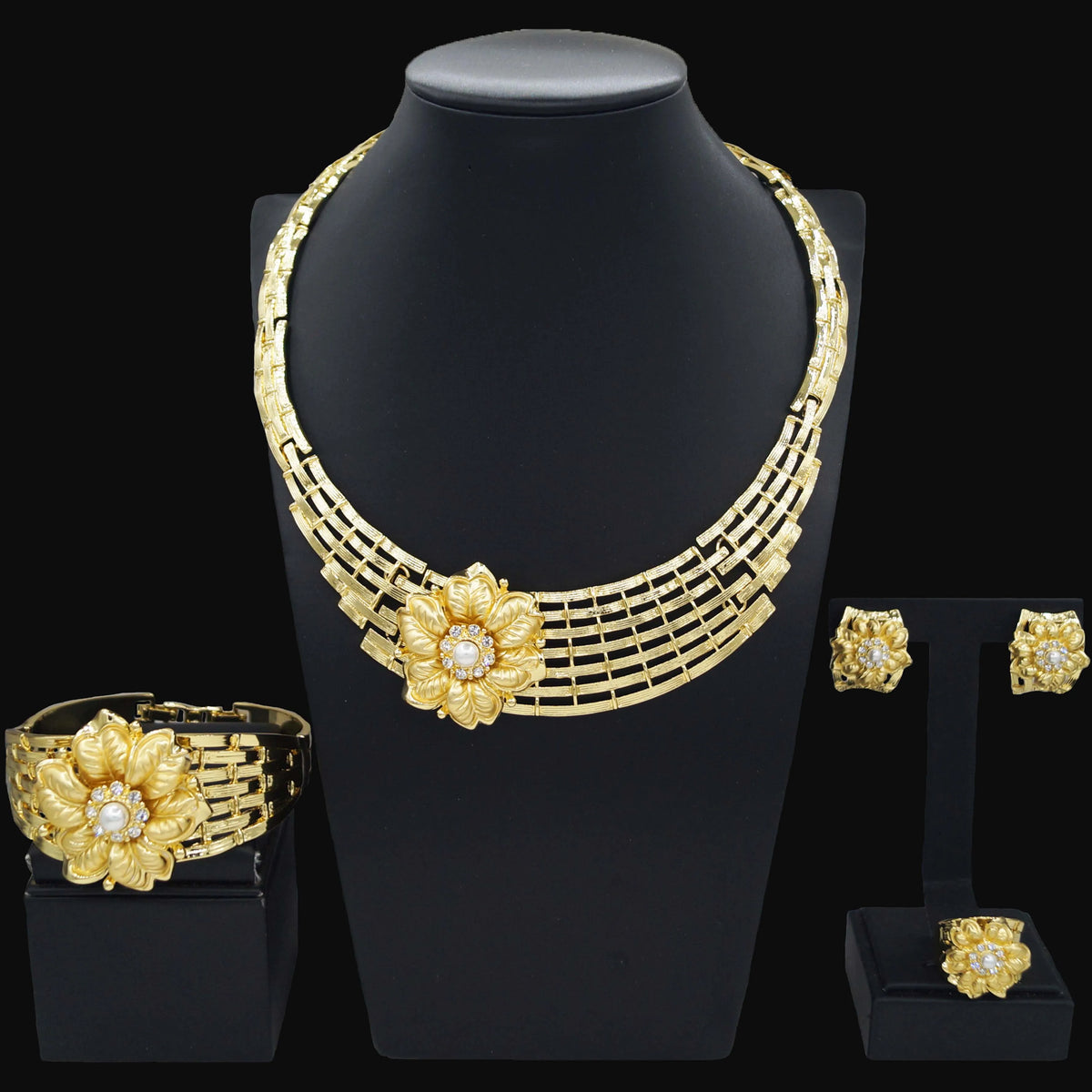 Zhuerrui Simple Flower Beads Necklace Jewelry Set High-end Bridal Birthday Gifts Latest Women's Gold Jewelry Sets HV008035