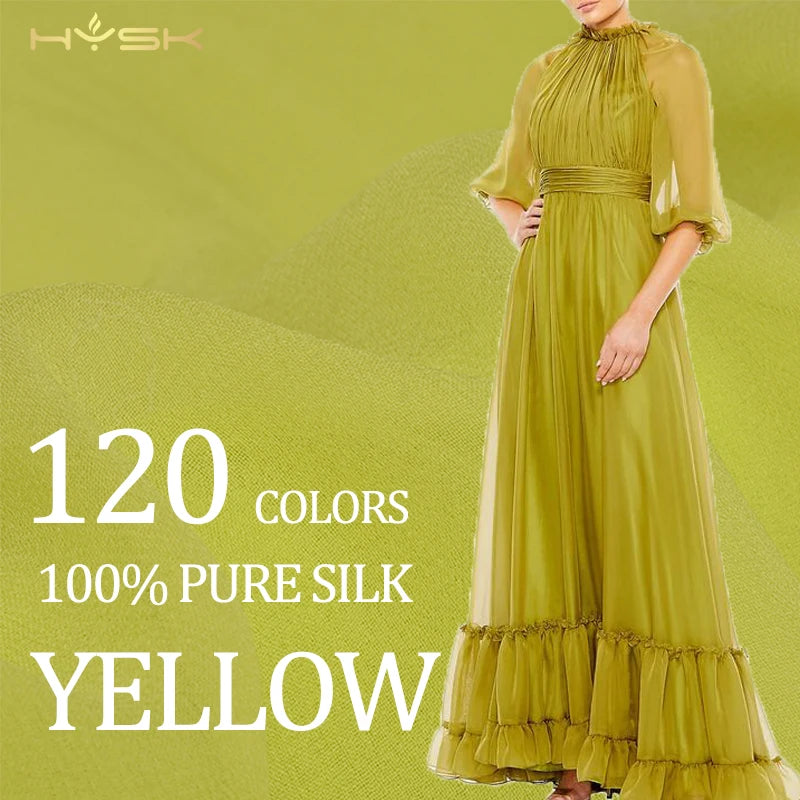 Yellow Orange Gold Dye Pure 100% Chiffon Silk Georgette Fabric Silk Chartreuse Plain Silk Women Dress Material Thin Good Drapes