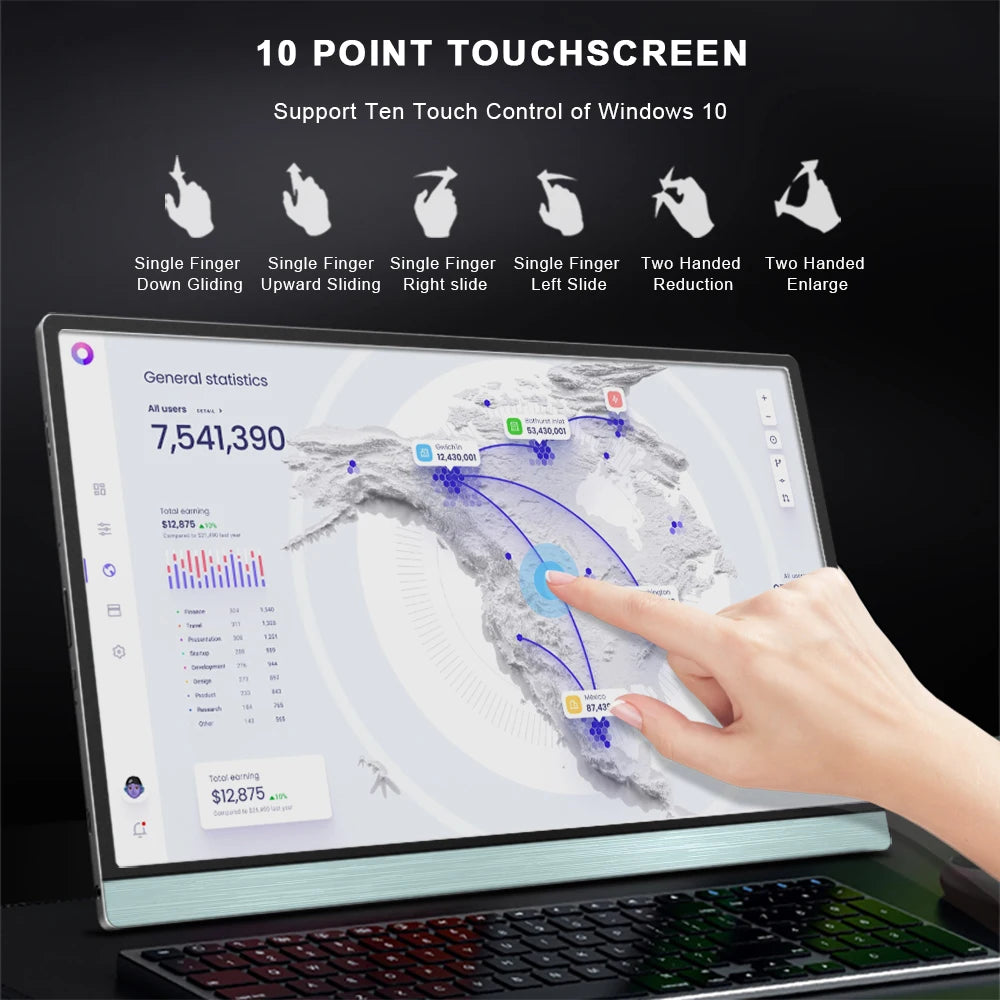 13.3 Inch Portable Touch Monitor 1080P 1200:1 100% of SRGB Color Gamut Touch Screen Portable Gaming Monitor for Laptop Ps5