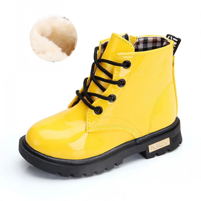 Kids Winter Boots Children Snow Boots for Toddlers Boys Girls Candy Color Patent Leather Warm Cotton Rubber Boots Tide Shoes