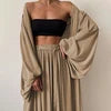 ANSZKTN Short Vest Lantern Long Sleeve Coat High Waist Wide Leg Pants Sexy Women 2 Pieces Sets