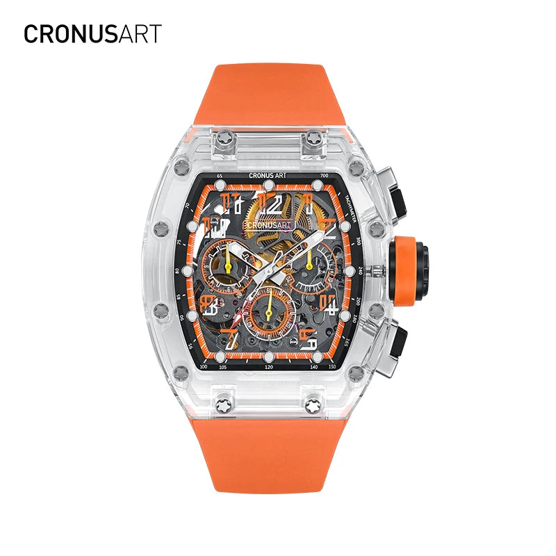 Sapphire Openwork Mechanical Watch for Men - Transparent Dial Design with Luminous Hands, Available in Multiple Colours