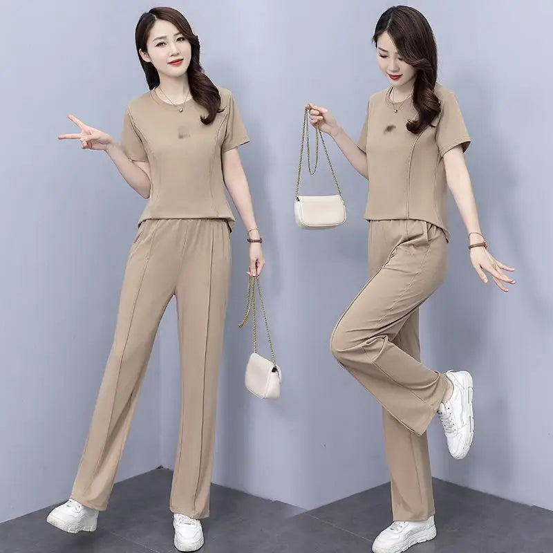Tracksuit Women's Sports Suit Casual Casual Summer New Age Reducing Trendy Large Size Slim Two-piece Trend Sportswear SETS
