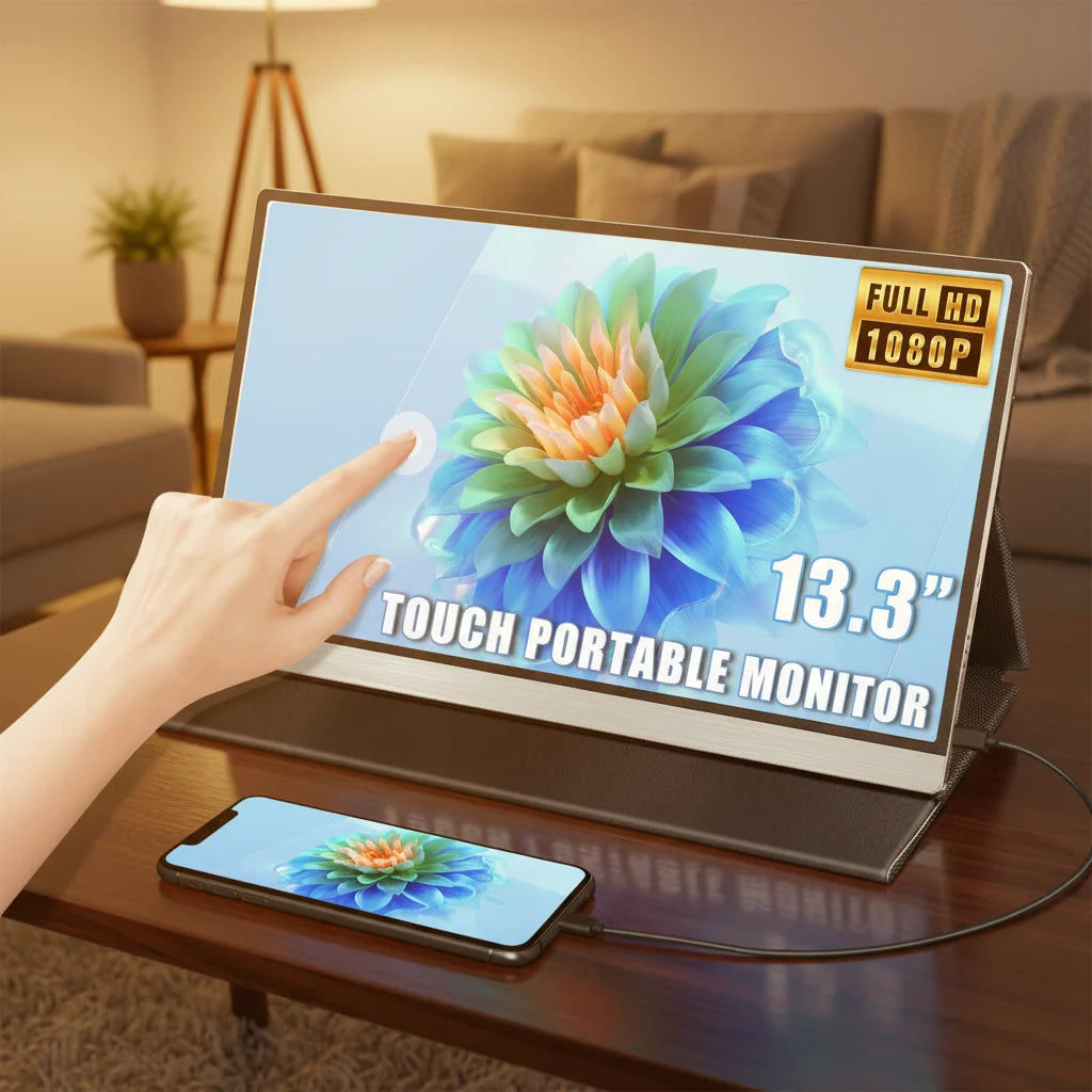 13.3 Inch Portable Touch Monitor 1080P 1200:1 100% of SRGB Color Gamut Touch Screen Portable Gaming Monitor for Laptop Ps5