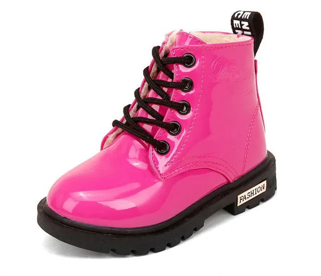 Kids Winter Boots Children Snow Boots for Toddlers Boys Girls Candy Color Patent Leather Warm Cotton Rubber Boots Tide Shoes