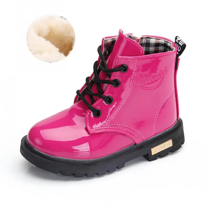 Kids Winter Boots Children Snow Boots for Toddlers Boys Girls Candy Color Patent Leather Warm Cotton Rubber Boots Tide Shoes