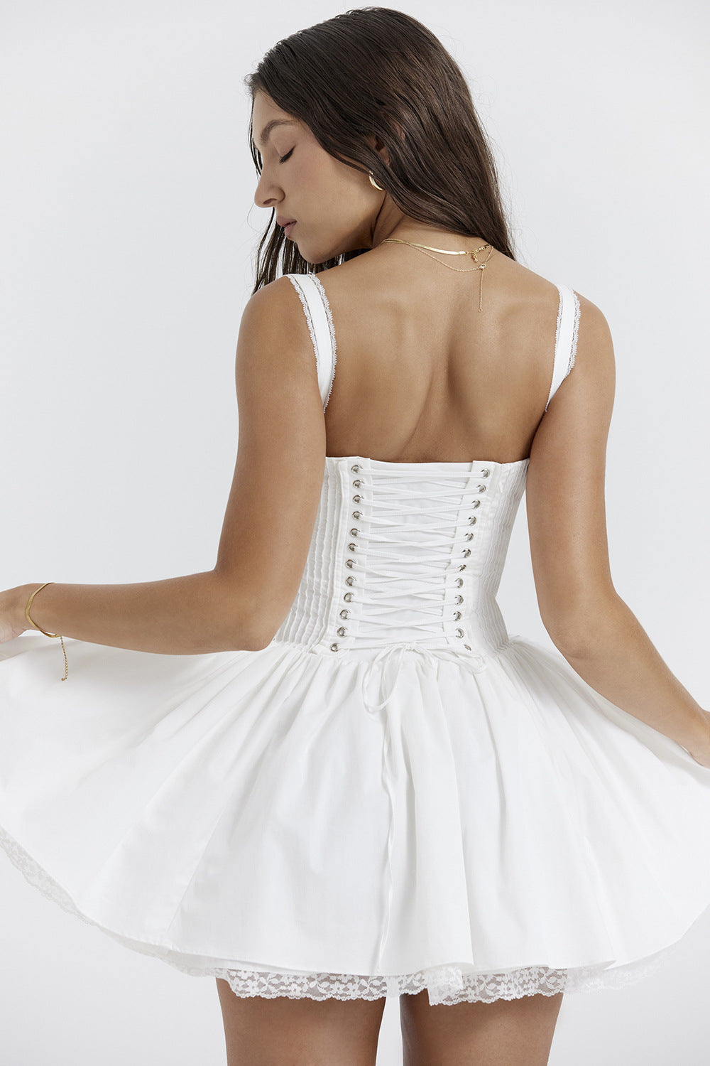 European and American sexy women's lace stitching suspender skirt tight waist backless small skirt pure desire style white dress women
