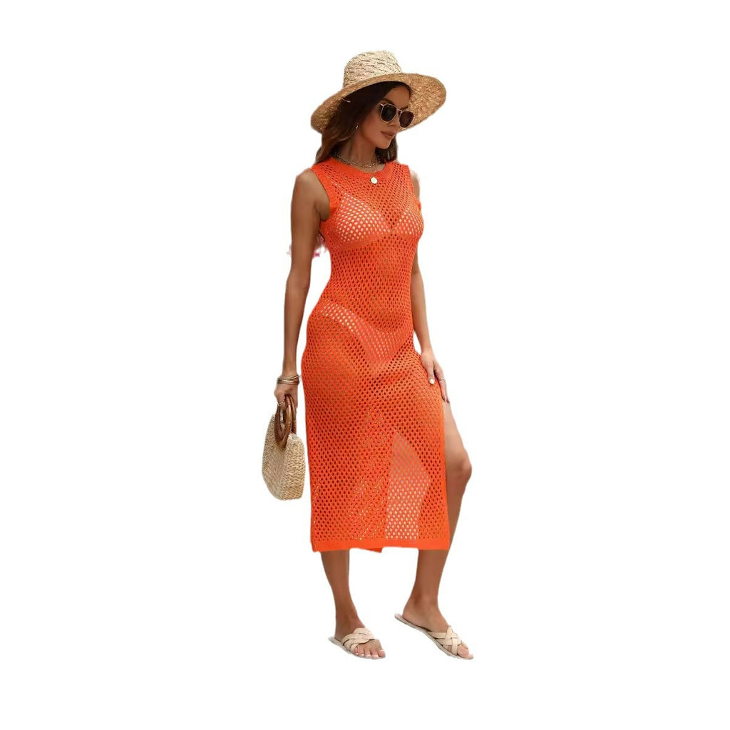 European and American Cross-border Knitted Beach Dress Amazon Hot Vacation Hollow dress Sexy Bikini Beach Blouse