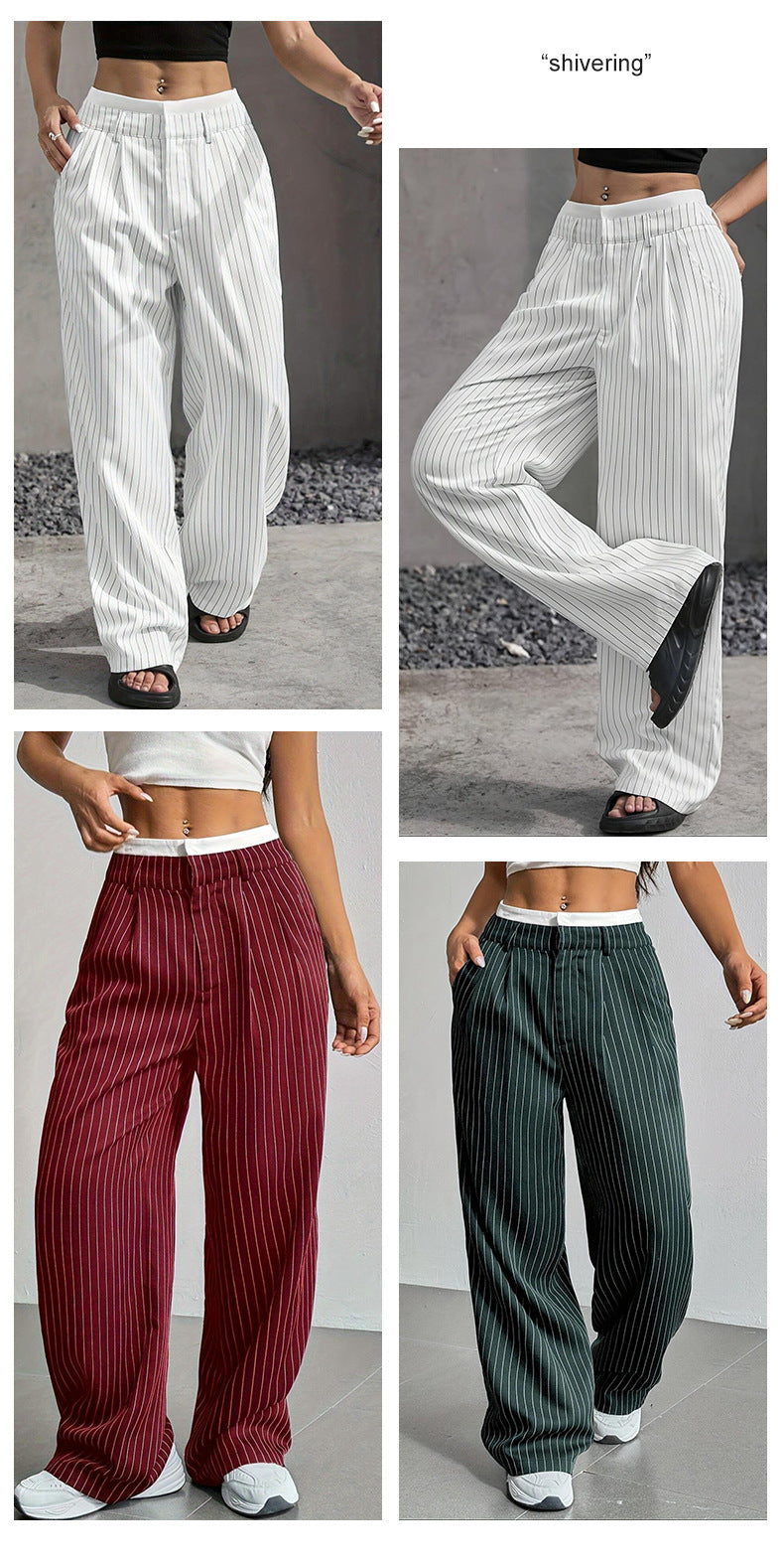 2025 Cross-border Spring and Summer New Women's Trousers Fashion Casual High Waist Stitching Dosing Loose Straight Pants