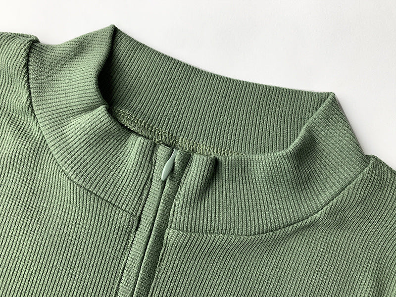 2025 Amazon autumn and winter fashion women's European and American sexy trend slim skirt rib zipper long sleeve dress