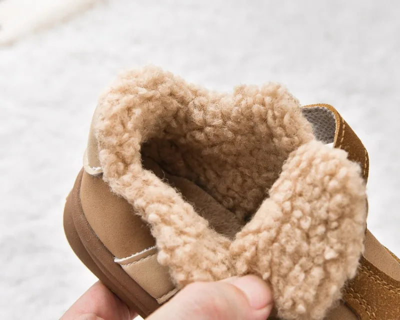 1-8Y Children's Shoes Autumn Winter New Baby Boys Girls Black Cotton Plush Warm Shallow Boots Little Kids Casual Sports Shoes