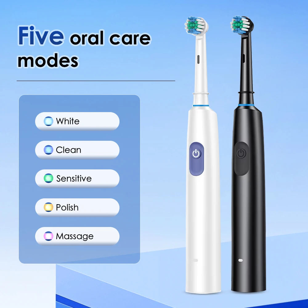 Smart Electric Toothbrush - 4 Heads Rotating with Timer, 5 Modes Rechargeable for Teeth Whitening & Oral Care