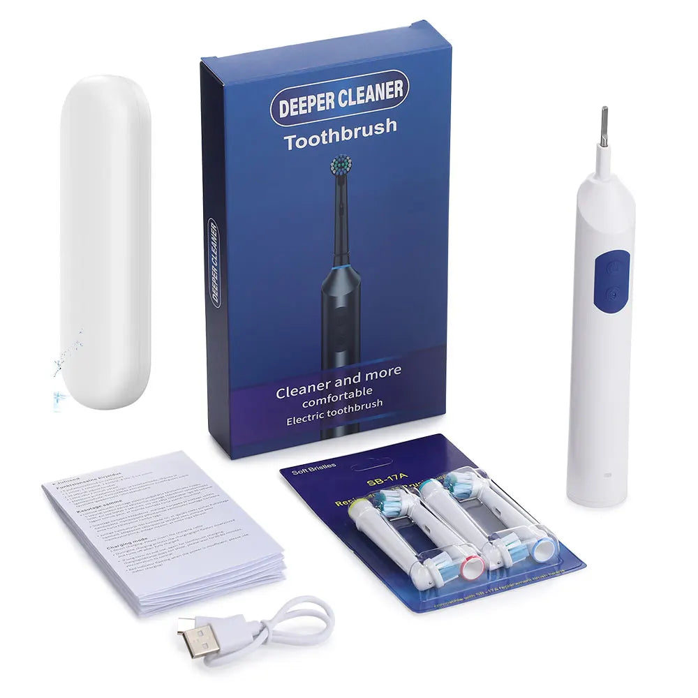 Smart Timer Rotating Electric Toothbrush, 5 Modes Teeth Cleaning Setting , Electric Teethbrush with 4 Teethbrush Round Heads