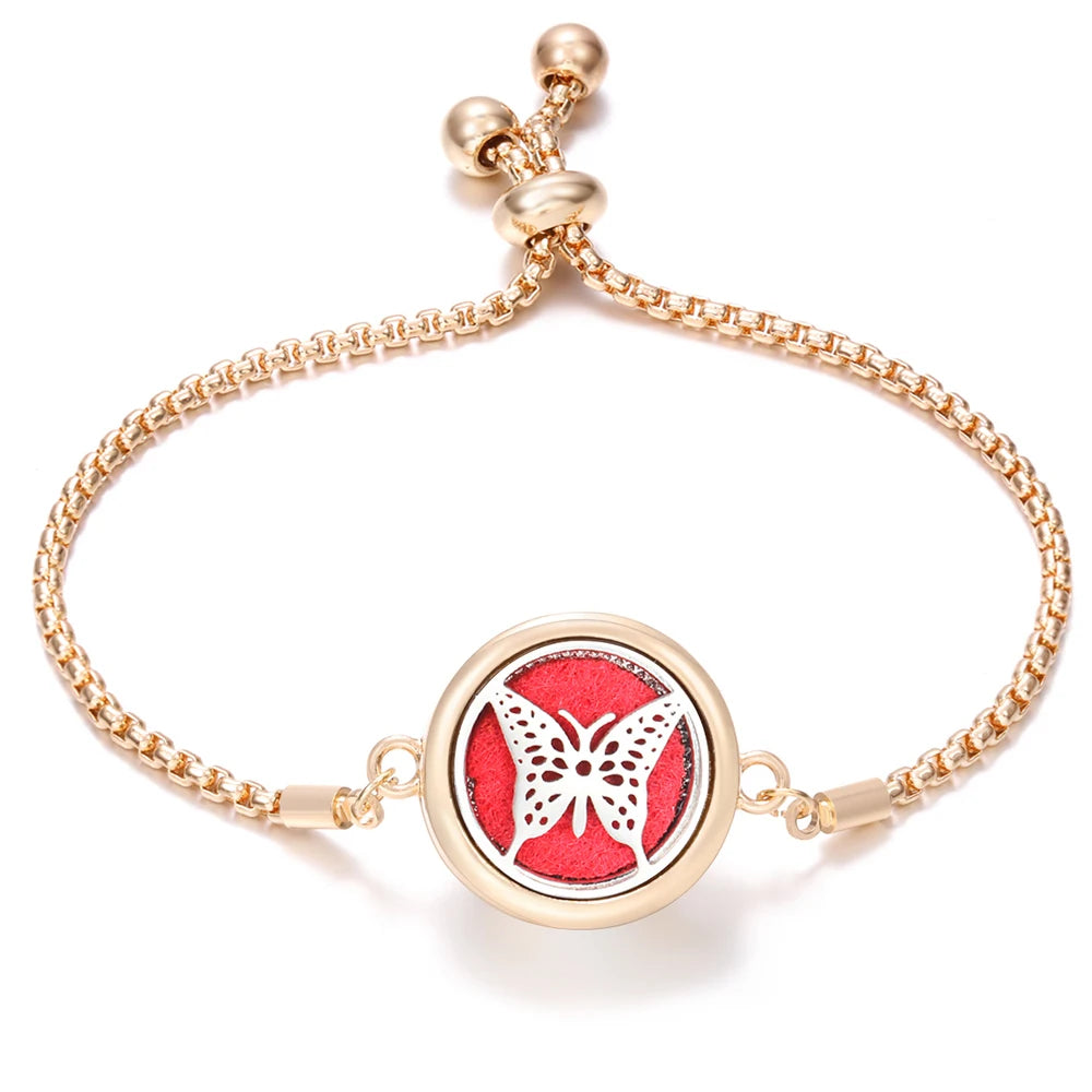 New Trendy Golden Tree of Life Stainless Steel Aromatherapy Bangle Women Essential Oil Diffuser Perfume Lockets Bracelet Jewelry