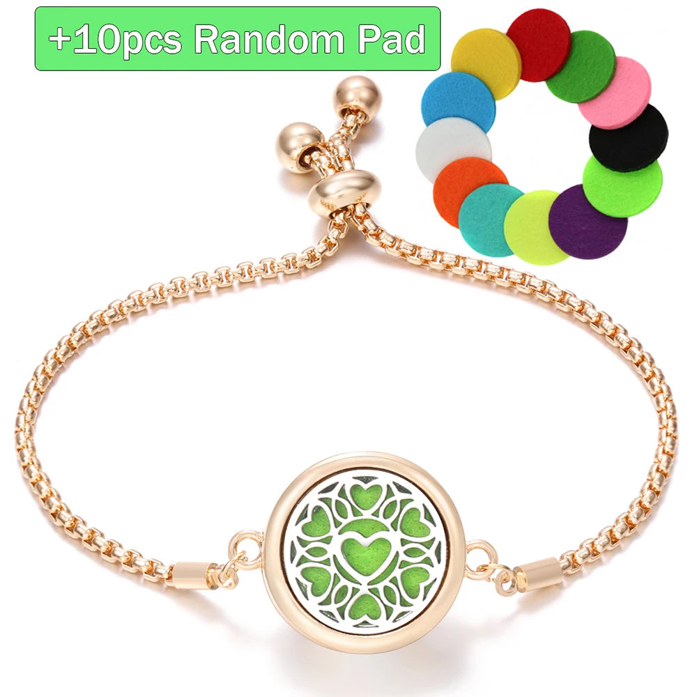 New Trendy Golden Tree of Life Stainless Steel Aromatherapy Bangle Women Essential Oil Diffuser Perfume Lockets Bracelet Jewelry
