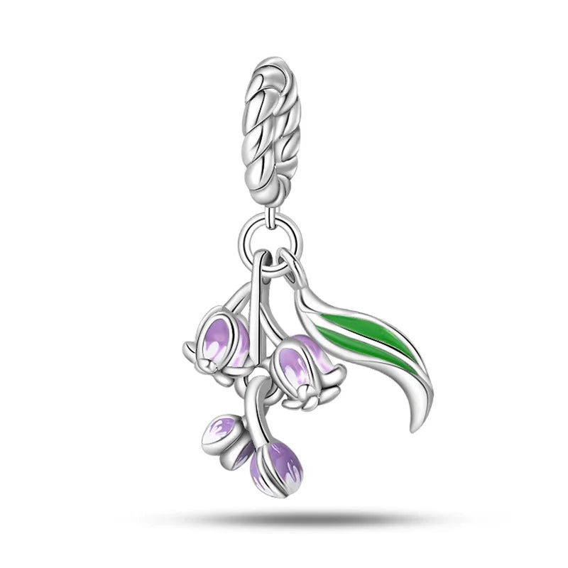 925 Silver Color Gem Butterfly Luminous Firefly Purple Charms Pendants Fit 3mm 925 Original Bracelets DIY Party Jewelry Gift