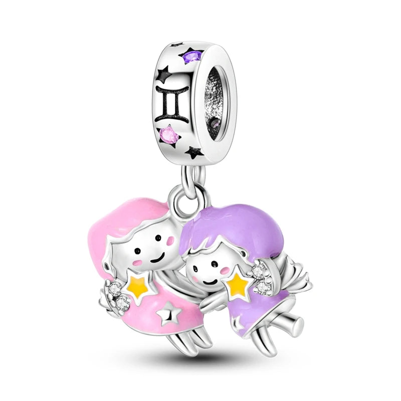 925 Silver Color Gem Butterfly Luminous Firefly Purple Charms Pendants Fit 3mm 925 Original Bracelets DIY Party Jewelry Gift