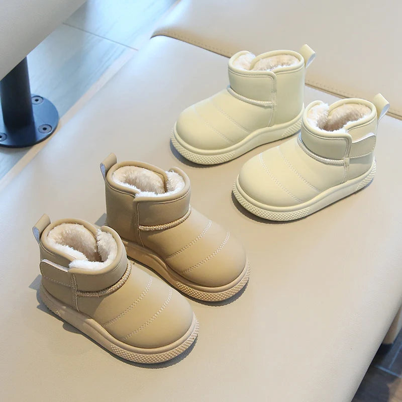 Children Snow Boots Concise Style Plush Chunky Winter Kids Short Boot Solid Color Slip-on Unisex Classic Boys Girls Shoes