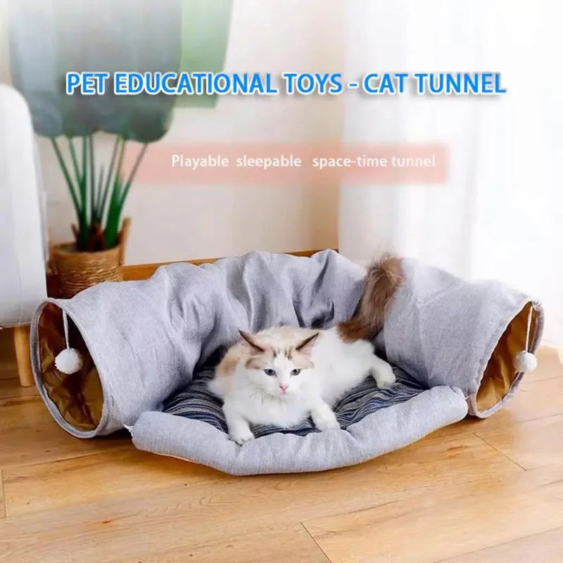 Pet Cat Tunnel Toys 2 In1 Collapsible Cat Nest Kitten Bed Tunnels Interactive Play Toy Indoor Tent for Cat Exercising Products