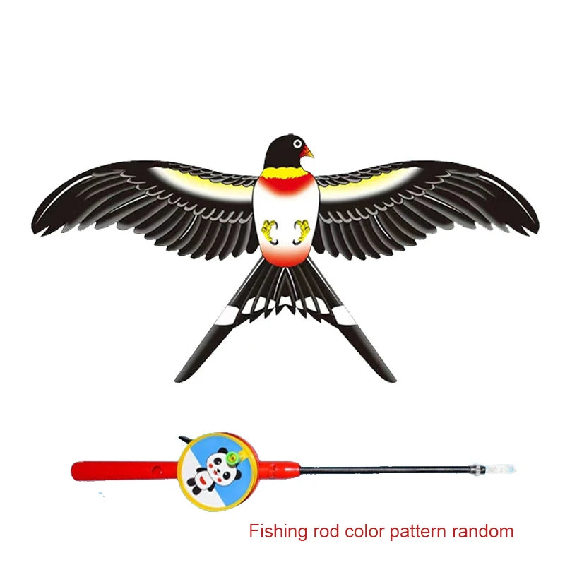 Mini Fishing Rod Kite for Kids Vivid Butterfly Swallow Parrot Easy to Fly Goldfish Kites for Toddler Outdoor Beach Park Beginner