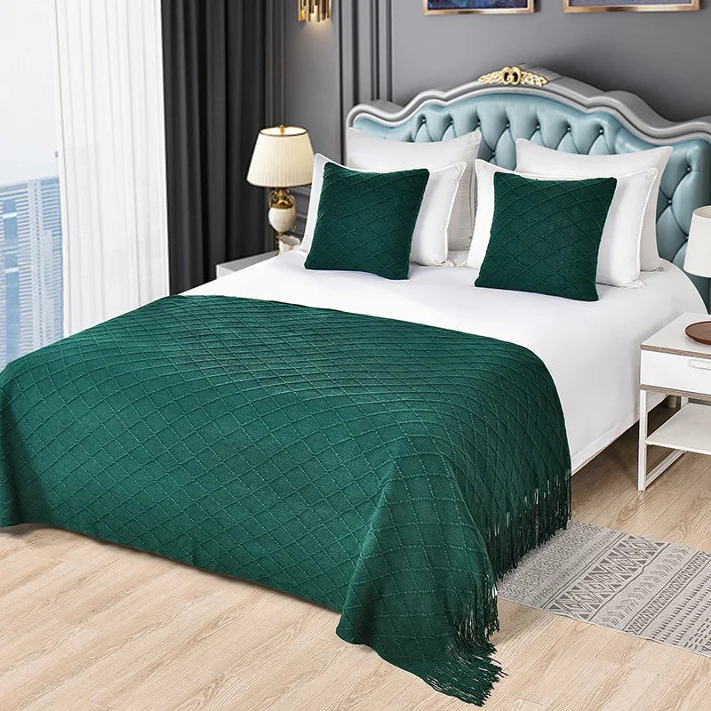 1 Piece Bedspreads Solid Color Tassel Bed Runners Scarves Modern Bed Throws for Foot of Bed Queen King Size Home Decoration