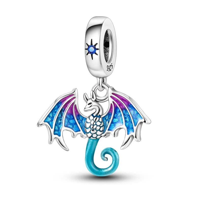 925 Silver Color Gem Butterfly Luminous Firefly Purple Charms Pendants Fit 3mm 925 Original Bracelets DIY Party Jewelry Gift