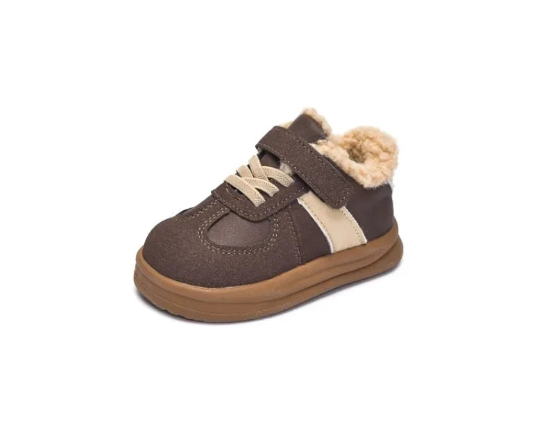 1-8Y Children's Shoes Autumn Winter New Baby Boys Girls Black Cotton Plush Warm Shallow Boots Little Kids Casual Sports Shoes