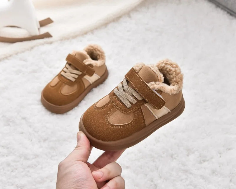 1-8Y Children's Shoes Autumn Winter New Baby Boys Girls Black Cotton Plush Warm Shallow Boots Little Kids Casual Sports Shoes
