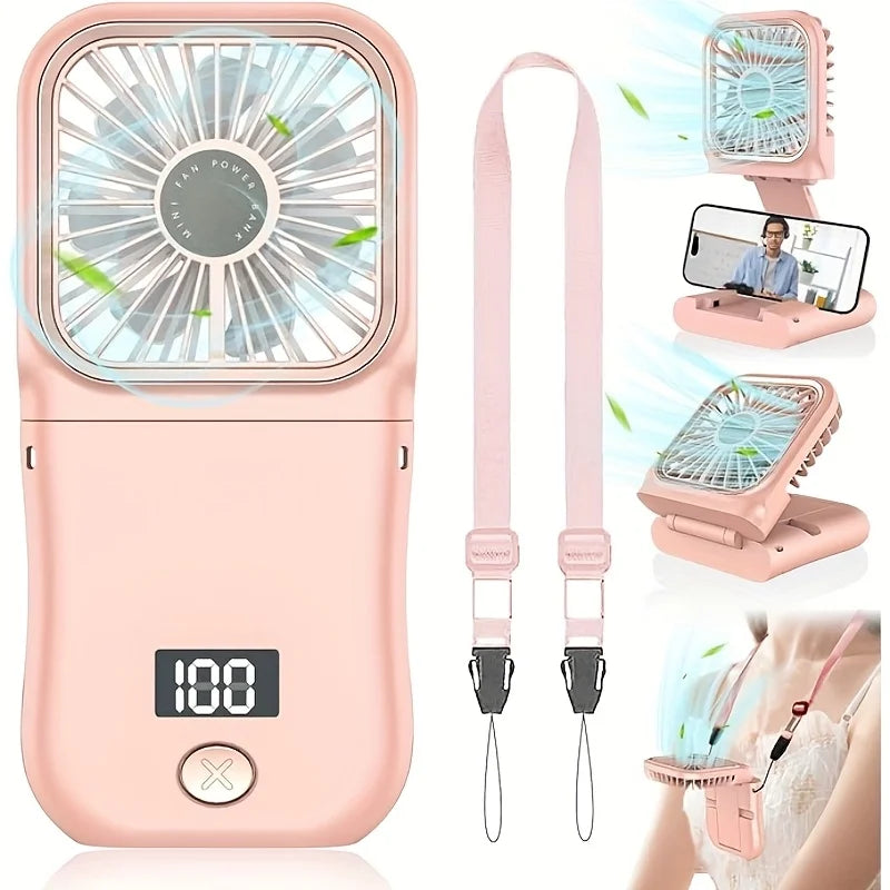Portable Charging Handheld Fan, Neck Hanging Fan, with Phone Holder, Suitable for Office, Outdoor Camping and Picnicking.