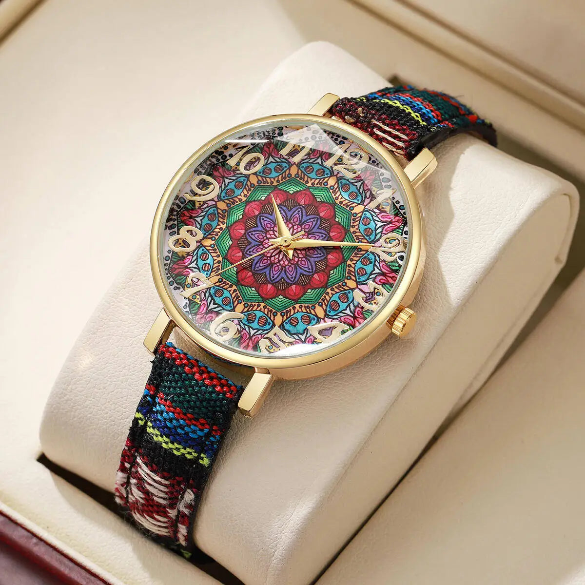 1/2/3/5PCS Fashion Women Watches Vintage Flowers Printed PU Strap Quartz Watch Reloj Mujer（Without Box）