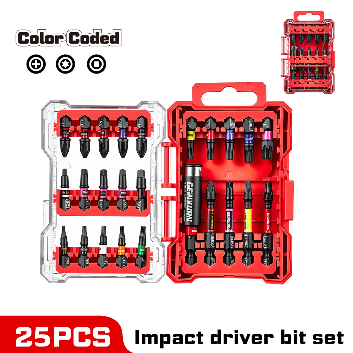 Geinxurn Impact Driver Bit Set with Nut Driver & Double Lock Impact Bit Holder S2 Alloy Steel for DIY