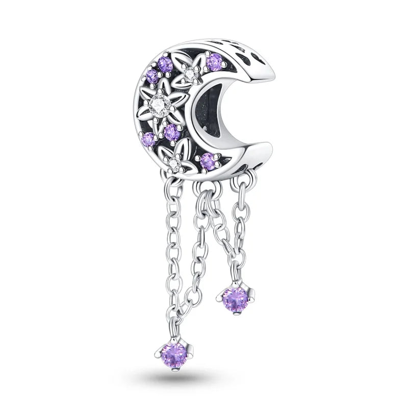 925 Silver Color Gem Butterfly Luminous Firefly Purple Charms Pendants Fit 3mm 925 Original Bracelets DIY Party Jewelry Gift