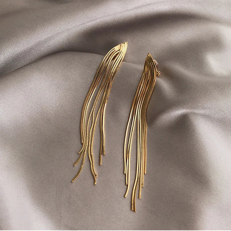 New Luxury Long Tassel Clip on Earrings for Women Bridal Earrings Party Wedding Ear Clips Jewelry Gifts