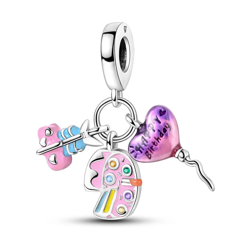 925 Silver Color Gem Butterfly Luminous Firefly Purple Charms Pendants Fit 3mm 925 Original Bracelets DIY Party Jewelry Gift