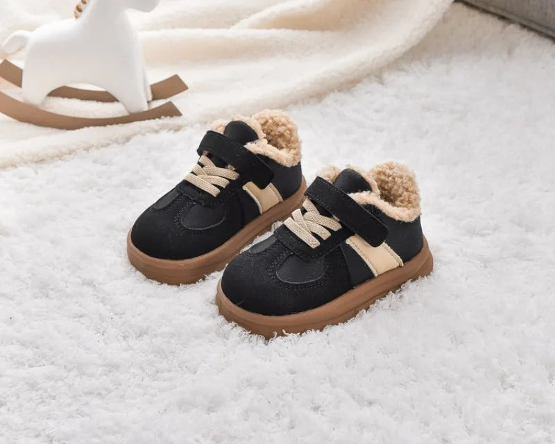 1-8Y Children's Shoes Autumn Winter New Baby Boys Girls Black Cotton Plush Warm Shallow Boots Little Kids Casual Sports Shoes