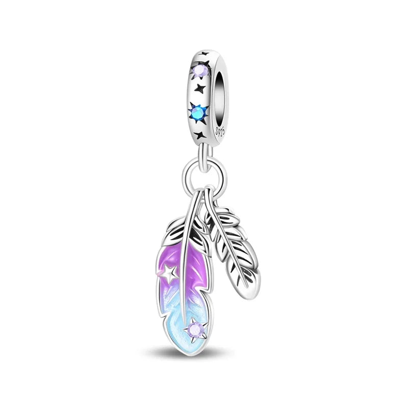 925 Silver Color Gem Butterfly Luminous Firefly Purple Charms Pendants Fit 3mm 925 Original Bracelets DIY Party Jewelry Gift